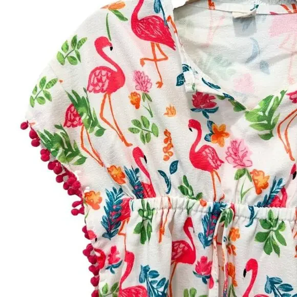 Swim Cover Up Flamingo and Tropical Print Pink, Ivory, Green 2T - Picture 3 of 6